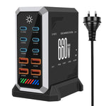 6 Type-C+4 USB マルチポート 660W 高出力 ガリウムナイトライド デスクトップ充電器、USプラグ、UKプラグ、EUプラグ、AUプラグ