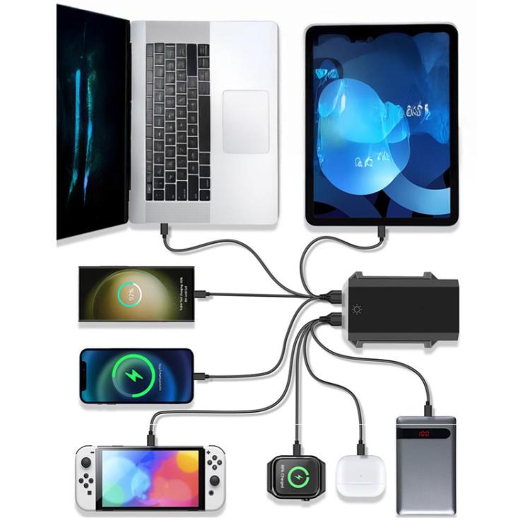 6 Type-C+4 USB マルチポート 660W 高出力 ガリウムナイトライド デスクトップ充電器、USプラグ、UKプラグ、EUプラグ、AUプラグ