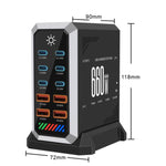 6 Type-C+4 USB マルチポート 660W 高出力 ガリウムナイトライド デスクトップ充電器、USプラグ、UKプラグ、EUプラグ、AUプラグ