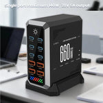 6 Type-C+4 USB マルチポート 660W 高出力 ガリウムナイトライド デスクトップ充電器、USプラグ、UKプラグ、EUプラグ、AUプラグ