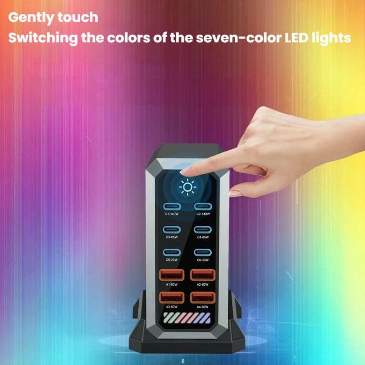 6 Type-C+4 USB マルチポート 660W 高出力 ガリウムナイトライド デスクトップ充電器、USプラグ、UKプラグ、EUプラグ、AUプラグ