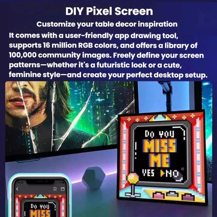 ダイナミックスマートピクセルスクリーン DIYフォトフレーム アラームクロック ブザー付き、Divoom 16 x 16、Divoom 64 x 64