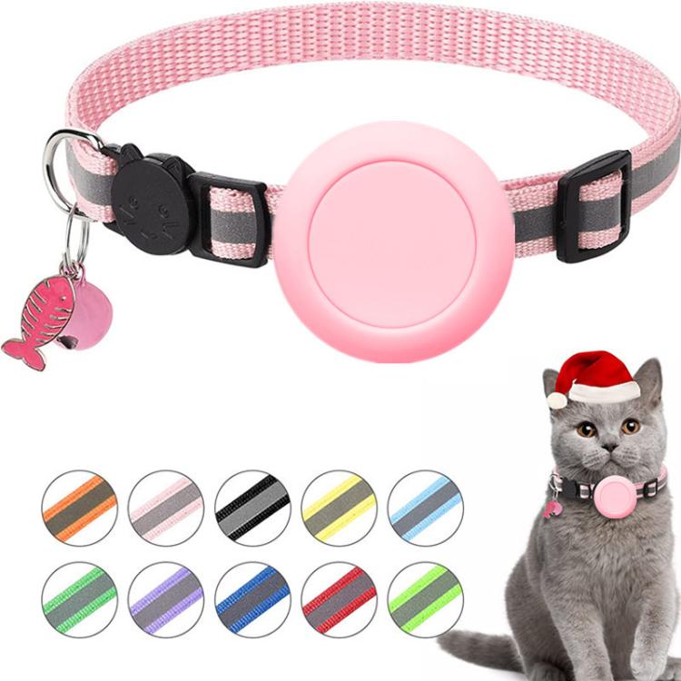 AirTag 第2世代 / AirTag 第1世代用 防水シリコンホルダー 猫用首輪 安全ブレイクアウェイバックル付き 魚＆鈴ペンダント付き