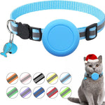 AirTag 第2世代 / AirTag 第1世代用 防水シリコンホルダー 猫用首輪 安全ブレイクアウェイバックル付き 魚＆鈴ペンダント付き