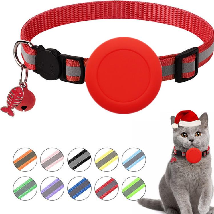 AirTag 第2世代 / AirTag 第1世代用 防水シリコンホルダー 猫用首輪 安全ブレイクアウェイバックル付き 魚＆鈴ペンダント付き