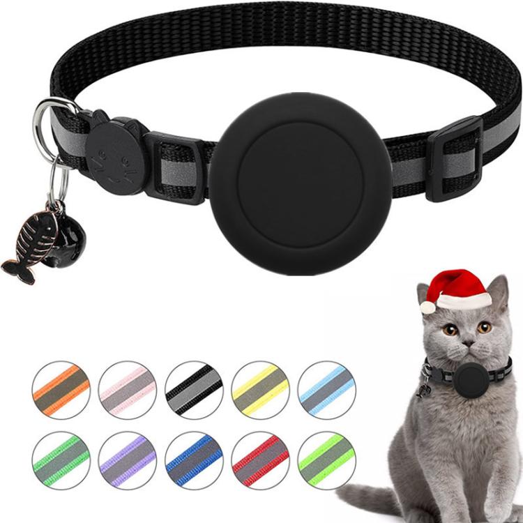 AirTag 第2世代 / AirTag 第1世代用 防水シリコンホルダー 猫用首輪 安全ブレイクアウェイバックル付き 魚＆鈴ペンダント付き