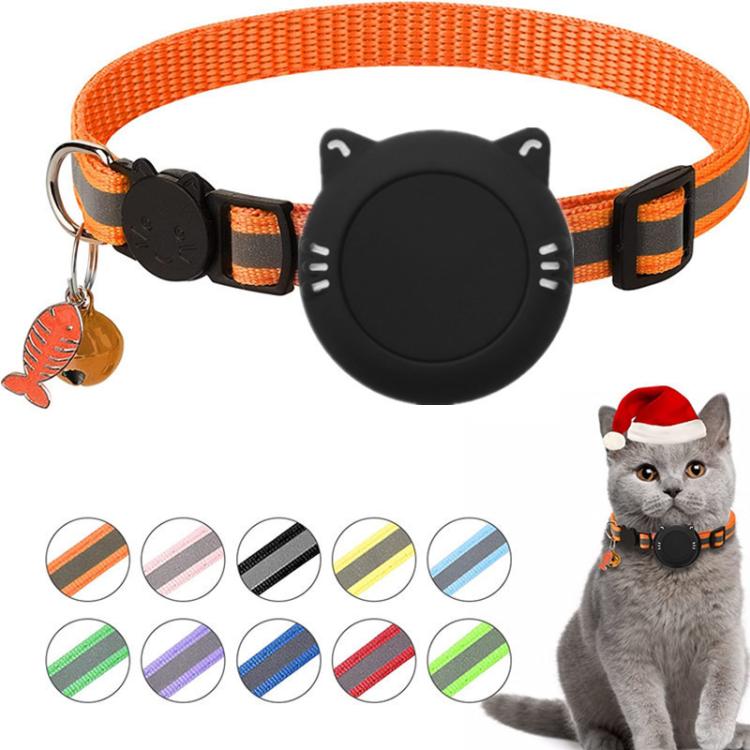 AirTag 第2世代 / AirTag 第1世代用 猫用首輪 防水シリコンホルダー 安全ブレイクアウェイバックル付き 魚＆鈴ペンダント付き