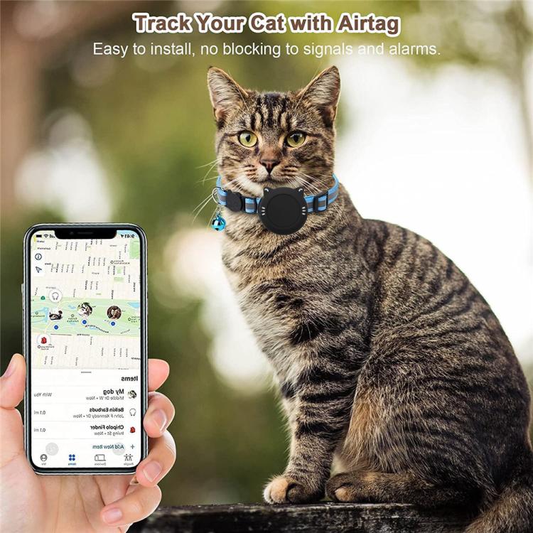 AirTag 第2世代 / AirTag 第1世代用 猫用首輪 防水シリコンホルダー 安全ブレイクアウェイバックル付き 魚＆鈴ペンダント付き