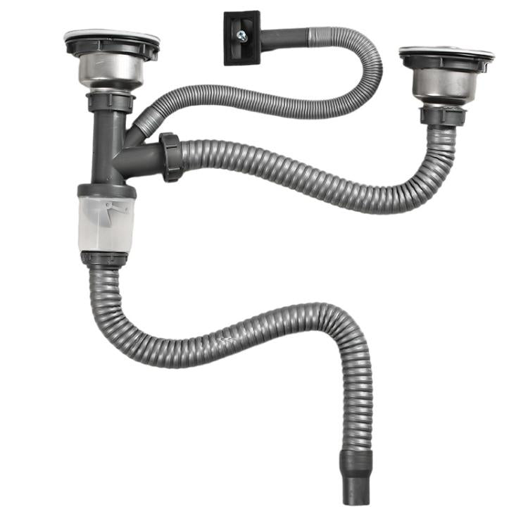 キッチンステンレス製洗面器下水管継手 防臭下水管排水セット ダブルスロット0.6mテールパイプ、ダブルスロットS字管、ダブルスロット1mテールパイプ