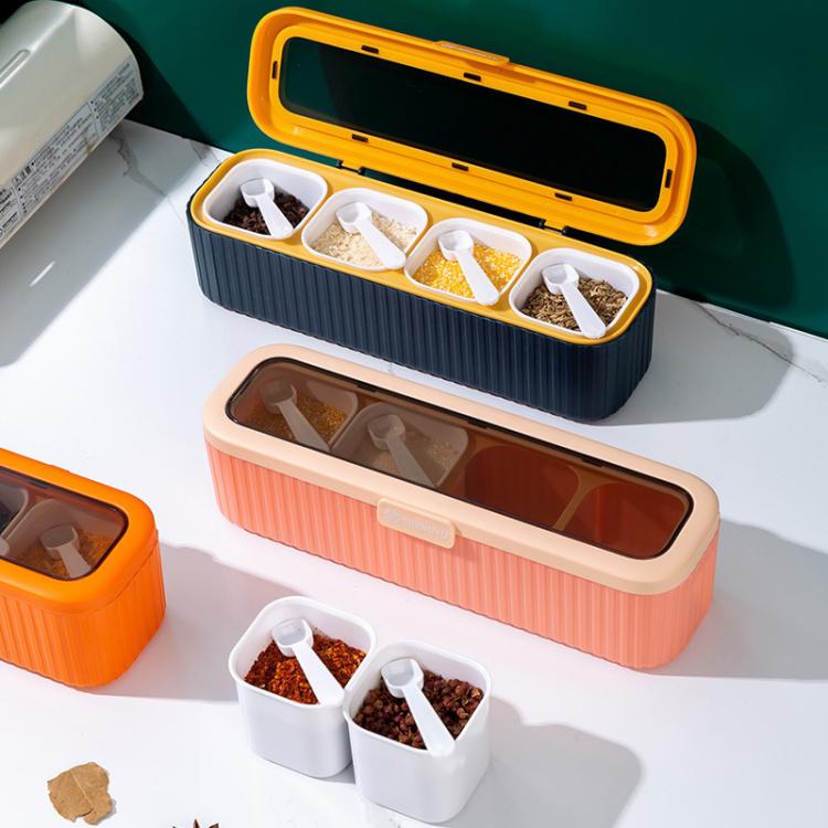 Household 4-Grid Seasoning Box Kitchen Spice Storage Container