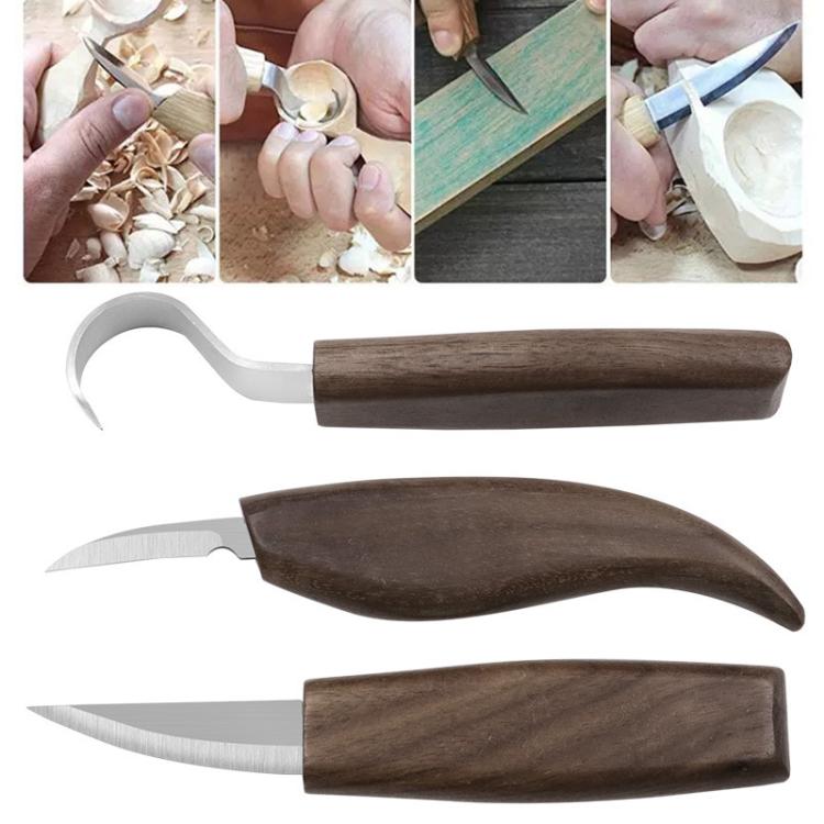 木製研ぎスクレーパー 木工用ナイフ クルミ彫刻ナイフ 手彫り模様工具、3個セット木製ナイフ