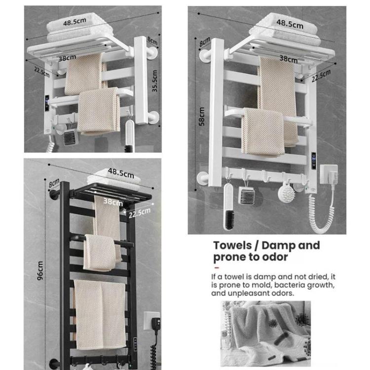 Smart Touchscreen Display Electric Heated Towel Rack Bathroom Drying Rack, Large Platinum Right Wiring, Large Platinum Left Wiring, Large White Right Wiring, Large White Left Wiring, Large Black Right Wiring, Large Black Left Wiring