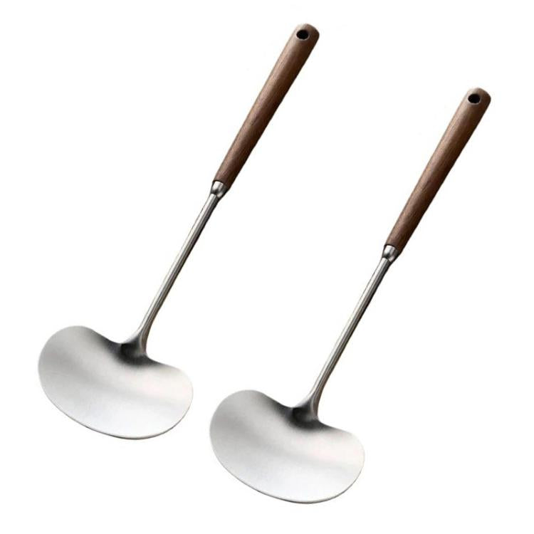 2個セット無垢材ロングハンドル中華お玉＆レードル 家庭用キッチンシャベル 小サイズ