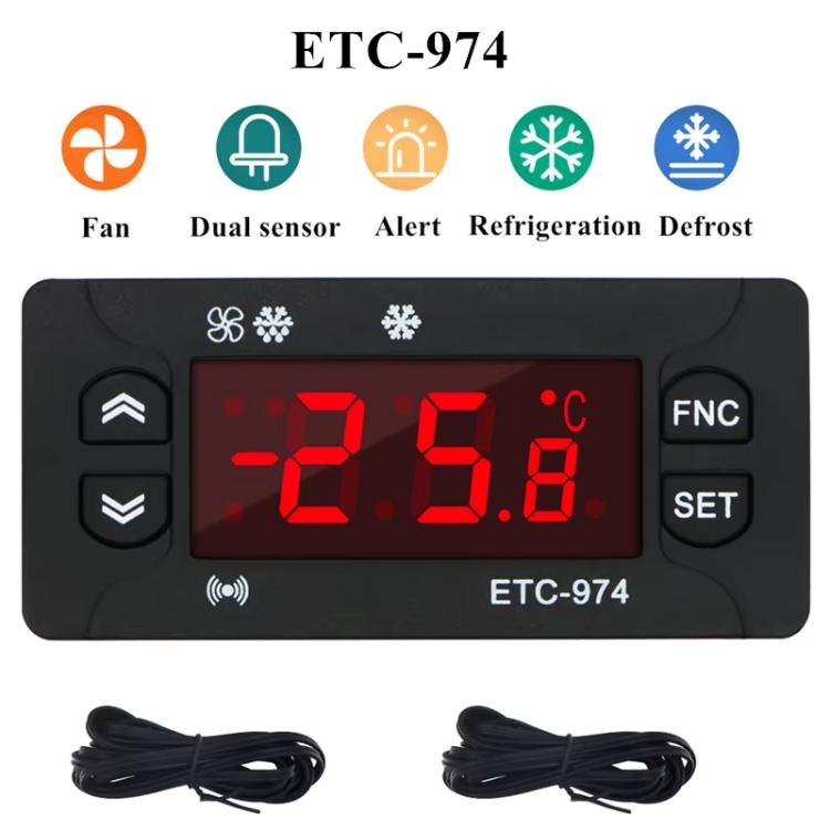 ETC-974 埋め込み型デジタル温度コントローラー 冷却、霜取り、ファン機能付き、ETC-974 220V、ETC-974 110V