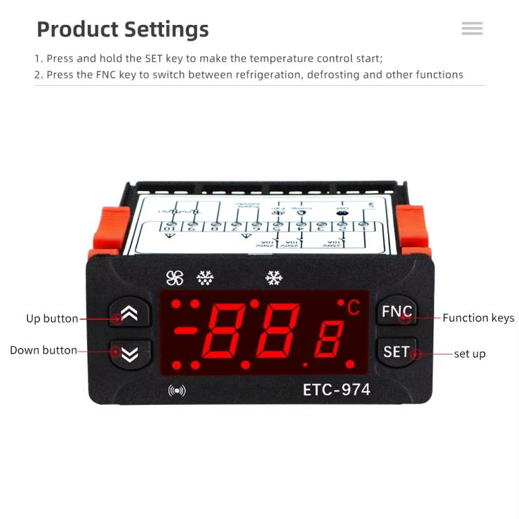 ETC-974 埋め込み型デジタル温度コントローラー 冷却、霜取り、ファン機能付き、ETC-974 220V、ETC-974 110V