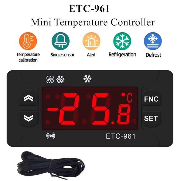 220V ETC-961 温度コントローラー 冷蔵霜取りアラーム校正機能付き、ETC-961 220V
