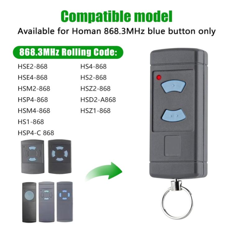 HORMANN HSE2 / HSE4 868MHz コピー用ガレージドアワイヤレスリモコン、2ボタン868MHz