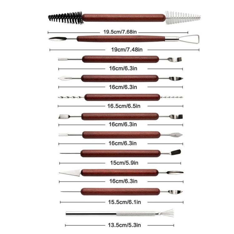粘土工具セット ステンレス彫刻ナイフ ローズウッドハンドル付き ポリマークレイ、陶芸、モデリング、DIYクラフト用、17in1