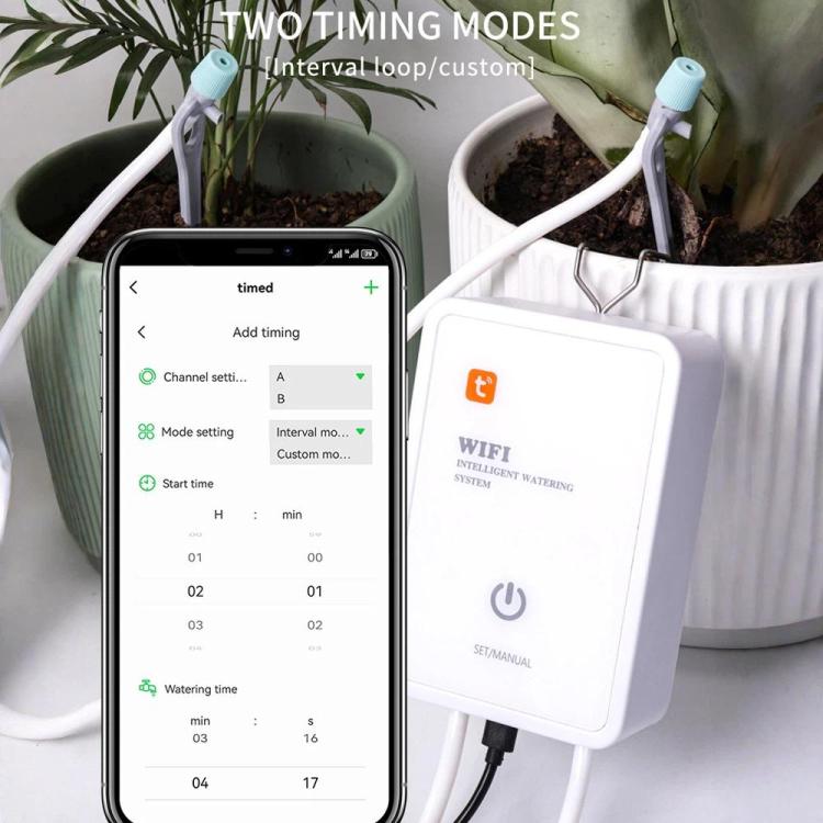 Tuya対応WiFiスマート自動点滴灌漑システム 二重ポンプ対応 最大16鉢対応 調整可能な点滴矢印バージョン、調整可能な点滴ヘッドバージョン、点滴矢印バージョン