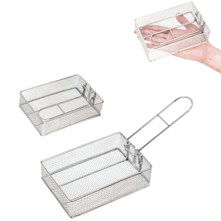 COOL CAMP キャンプ用ステンレス製折りたたみストレーナーフライバスケット アウトドア料理用 175 x 120 x 50mm