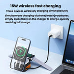 15W 3 In 1 Retractable Cable Magnetic Wireless Charger Foldable Desktop Charging Stand