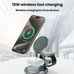 15W 3イン1 磁気ワイヤレス充電器 LEDカラフルライト付き 回転式デスクトップ充電スタンド