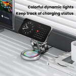 15W 3イン1 磁気ワイヤレス充電器 LEDカラフルライト付き 回転式デスクトップ充電スタンド