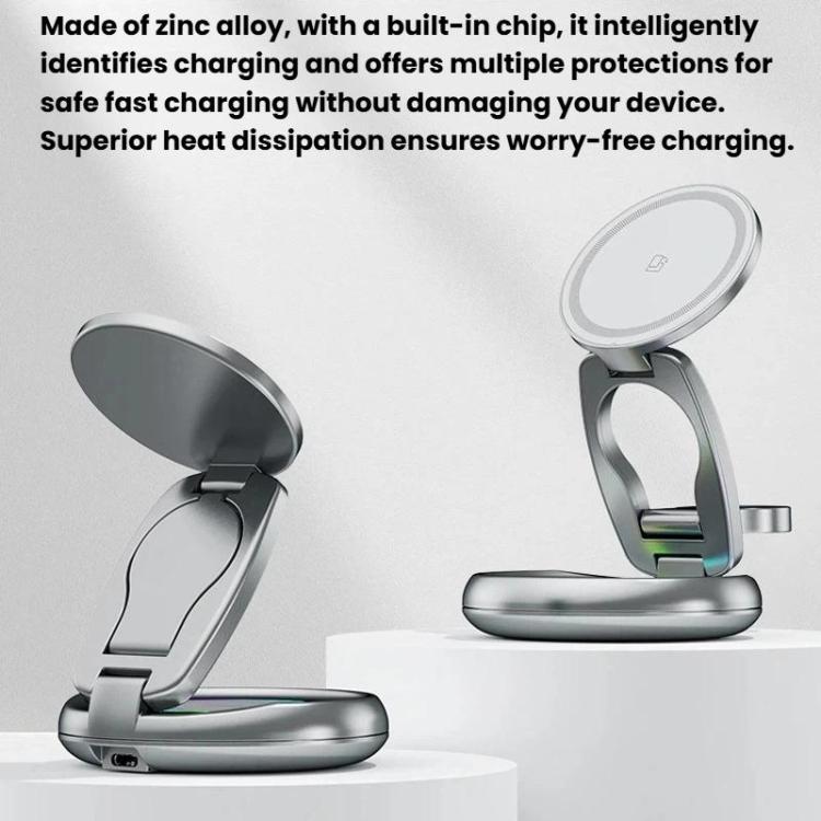 15W 3イン1 磁気ワイヤレス充電器 LEDカラフルライト付き 回転式デスクトップ充電スタンド