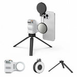 TELESIN 磁気スマホマウント補助撮影ハンドル リモコンアシスタント、ホワイトカメラグリップ＋シルバー補助光、ホワイトカメラグリップ＋三脚＋シルバー補助光、ホワイトカメラグリップ＋ホワイト補助光、ホワイトカメラグリップ＋三脚＋ホワイト補助光