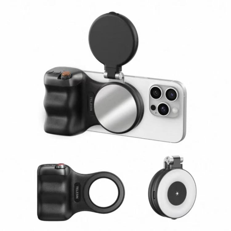 TELESIN 磁気スマホマウント補助撮影ハンドル リモコンアシスタント、ホワイトカメラグリップ＋シルバー補助光、ホワイトカメラグリップ＋三脚＋シルバー補助光、ホワイトカメラグリップ＋ホワイト補助光、ホワイトカメラグリップ＋三脚＋ホワイト補助光