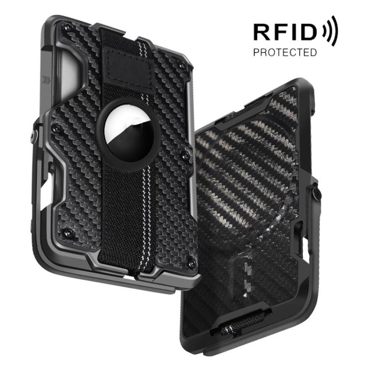 AirTag 第2世代 / AirTag 第1世代用 磁気メタルカードホルダー 電話スタンド付き、RFIDブロッキング、伸縮性リストストラップ