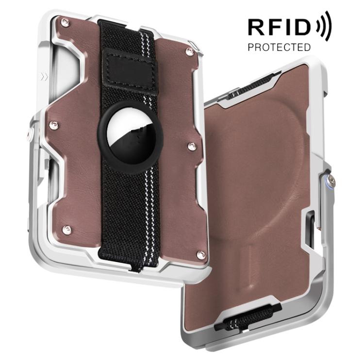 AirTag 第2世代 / AirTag 第1世代用 磁気メタルカードホルダー 電話スタンド付き、RFIDブロッキング、伸縮性リストストラップ