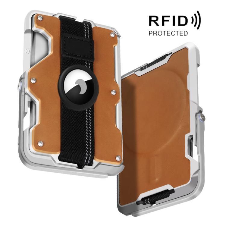 AirTag 第2世代 / AirTag 第1世代用 磁気メタルカードホルダー 電話スタンド付き、RFIDブロッキング、伸縮性リストストラップ