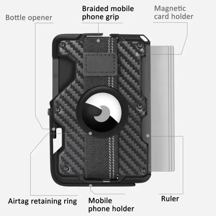 AirTag 第2世代 / AirTag 第1世代用 磁気メタルカードホルダー 電話スタンド付き、RFIDブロッキング、伸縮性リストストラップ