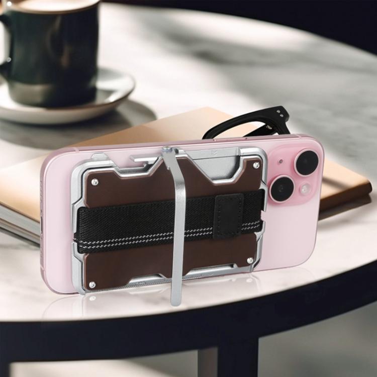 AirTag 第2世代 / AirTag 第1世代用 磁気メタルカードホルダー 電話スタンド付き、RFIDブロッキング、伸縮性リストストラップ