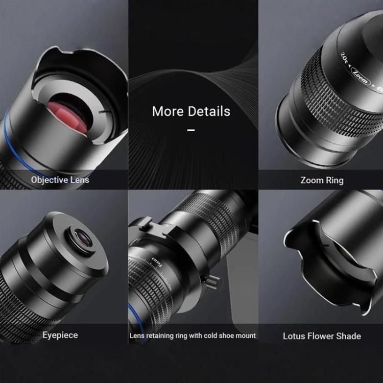 APEXEL Universal All-Metal 20-40x Telephoto Zoom Lens for Smartphones HD Phone Telescope for Moon & Concert Photography, APL-20-40X