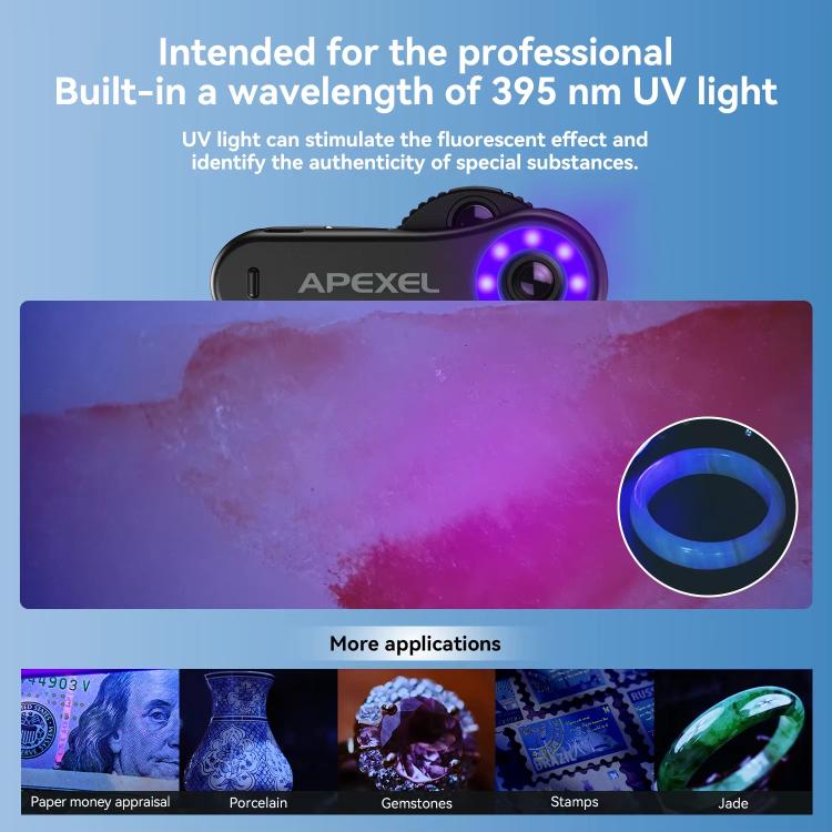 APEXEL TriScope 40X-80X-120X スマホ用顕微鏡 デュアル温度LED＆UV照明付き、APL-MS3L