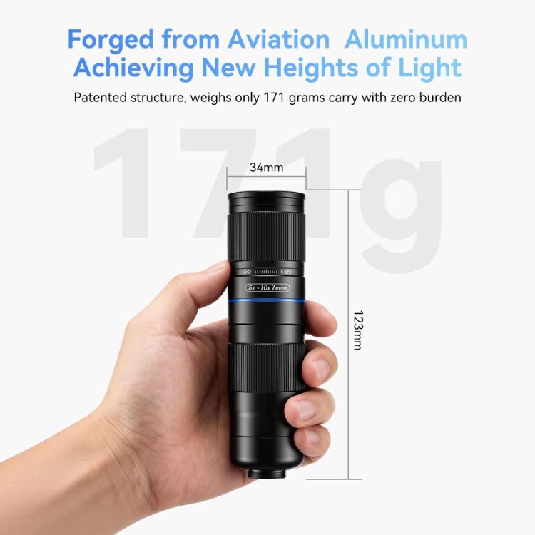 APEXEL TeleZoom 5–10X ズーム望遠レンズキット スマートフォン用 オールインワンユニバーサルクリップ付き、APL-T5-10X