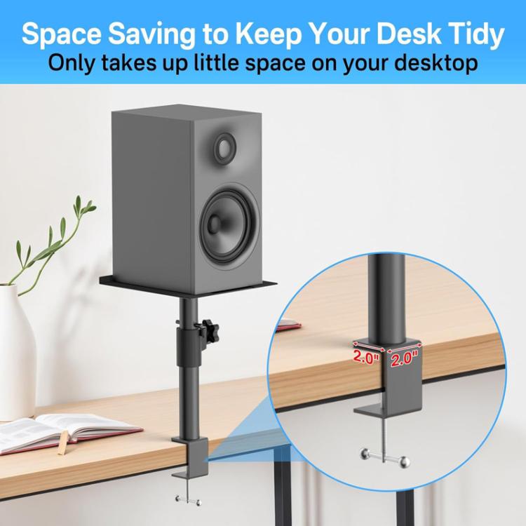 Clamp-On Desktop Speaker Stand Movable No-Drill Height Adjustable Speaker Holder, Single, Double