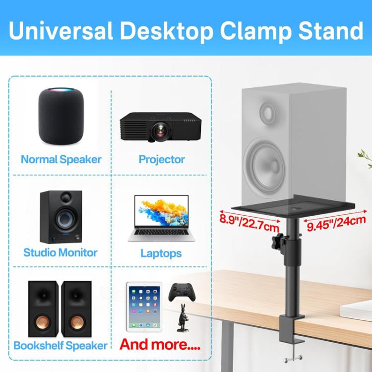 Clamp-On Desktop Speaker Stand Movable No-Drill Height Adjustable Speaker Holder, Single, Double
