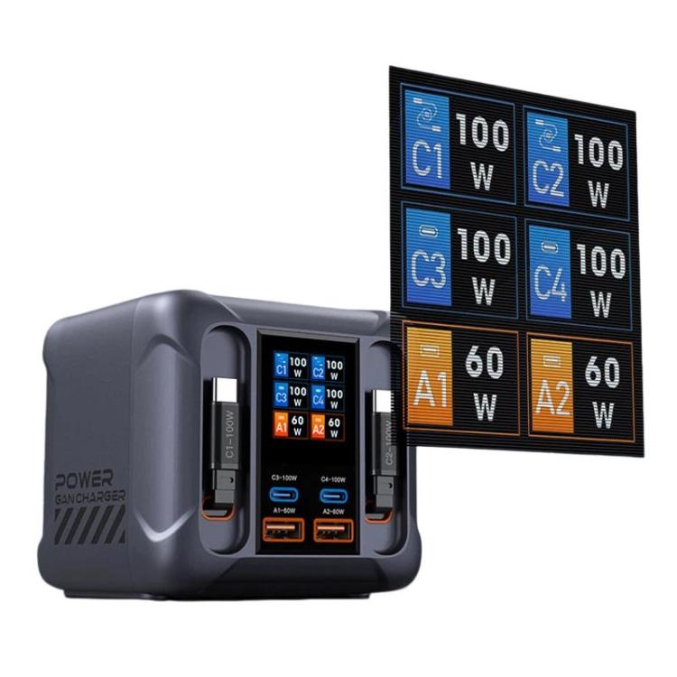 300W マルチポートチャージャー USBソケット付き 内蔵ケーブル、EUプラグ、USプラグ、UKプラグ、AUプラグ、KRプラグ