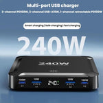 240W スマート急速充電器 磁気USB伸縮ケーブル＆マルチポート収納付き、EUプラグ、USプラグ、UKプラグ、AUプラグ、KRプラグ