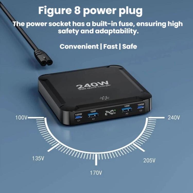 240W スマート急速充電器 磁気USB伸縮ケーブル＆マルチポート収納付き、EUプラグ、USプラグ、UKプラグ、AUプラグ、KRプラグ