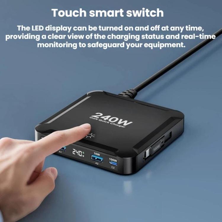 240W スマート急速充電器 磁気USB伸縮ケーブル＆マルチポート収納付き、EUプラグ、USプラグ、UKプラグ、AUプラグ、KRプラグ
