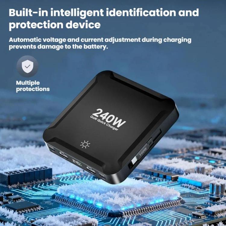 240W スマート急速充電器 磁気USB伸縮ケーブル＆マルチポート収納付き、EUプラグ、USプラグ、UKプラグ、AUプラグ、KRプラグ