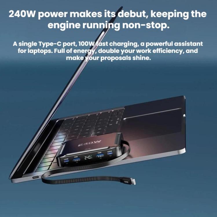 240W スマート急速充電器 磁気USB伸縮ケーブル＆マルチポート収納付き、EUプラグ、USプラグ、UKプラグ、AUプラグ、KRプラグ