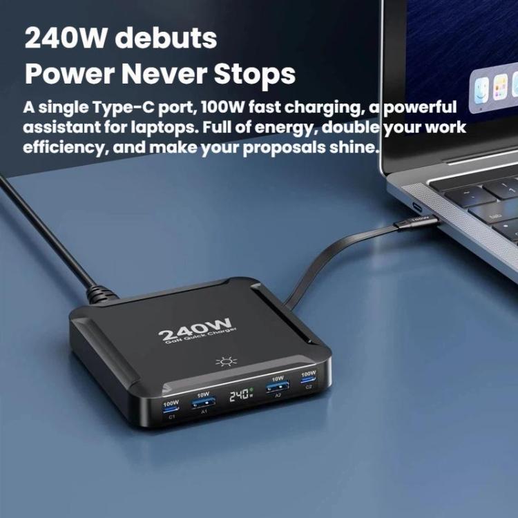 240W スマート急速充電器 磁気USB伸縮ケーブル＆マルチポート収納付き、EUプラグ、USプラグ、UKプラグ、AUプラグ、KRプラグ