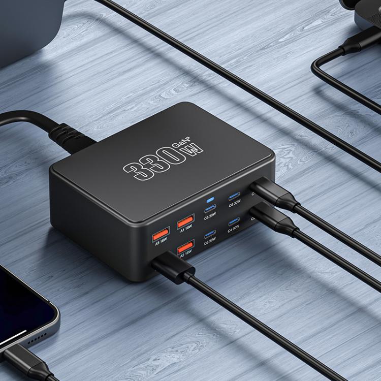 330W GaN 超高速充電 マルチポートチャージャー、EUプラグ、USプラグ、UKプラグ、AUプラグ、KRプラグ