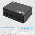100W 高出力PD急速充電 USBマルチポートチャージャー、USプラグ、EUプラグ、AUプラグ、KRプラグ、UKプラグ