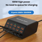 15ポート USB電源タップ スマート急速充電チャージャー、USプラグ、UKプラグ、AUプラグ、EUプラグ、KRプラグ